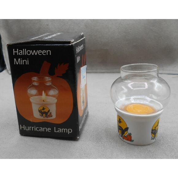 Vintage Halloween Black Cat Mini Hurricane Lamp Robert Alan Candle Co in Box - Picture 4 of 9